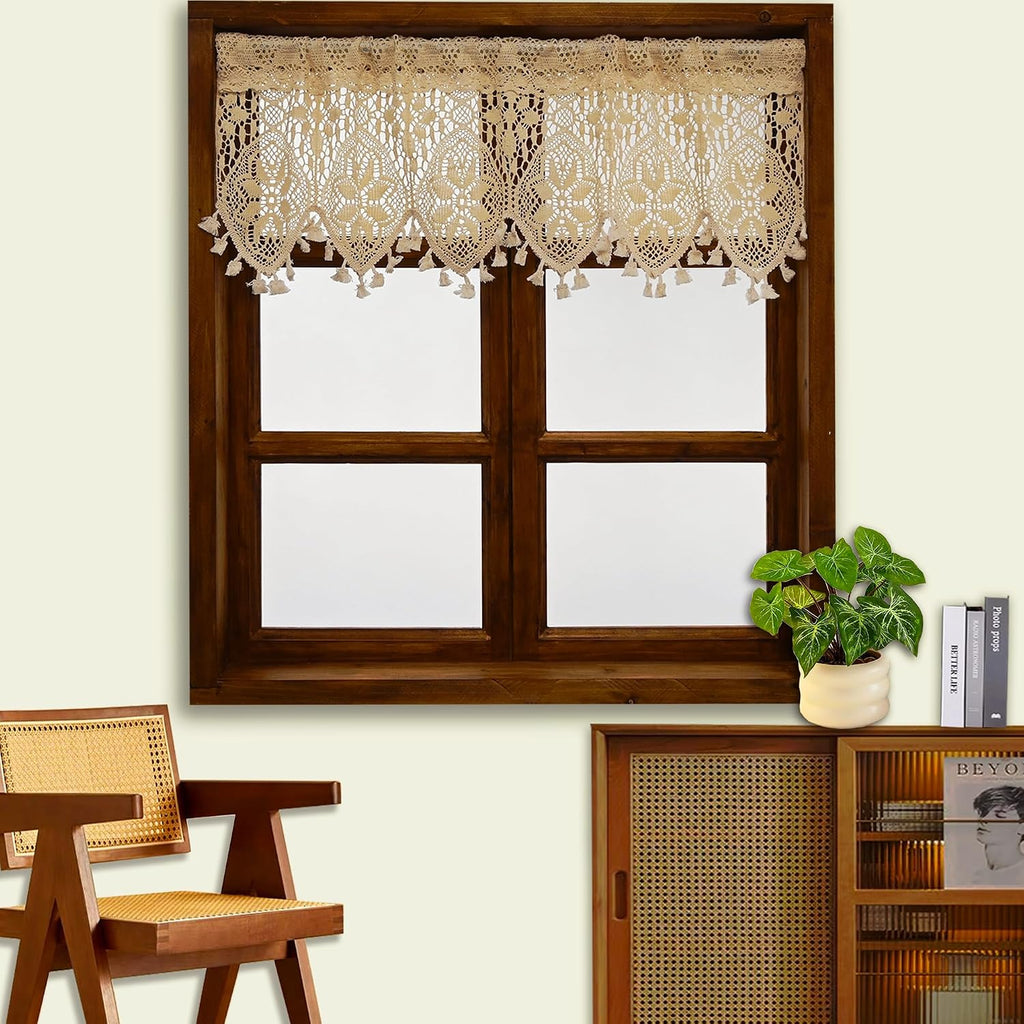 Rustic Macrame Crochet Kitchen Curtain Valance