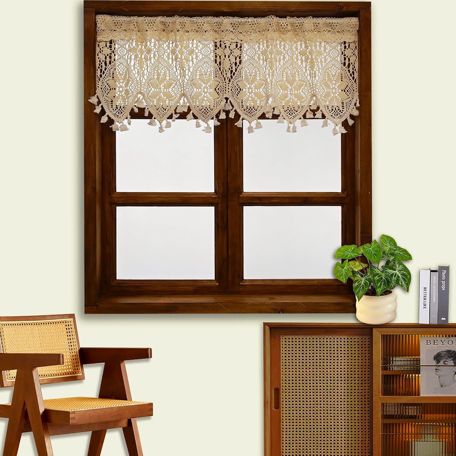 Rustic Macrame Crochet Kitchen Curtain Valance
