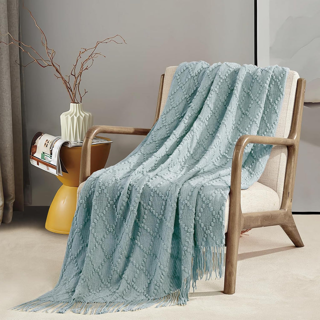Aqua Jacquard Knit Throw Blanket