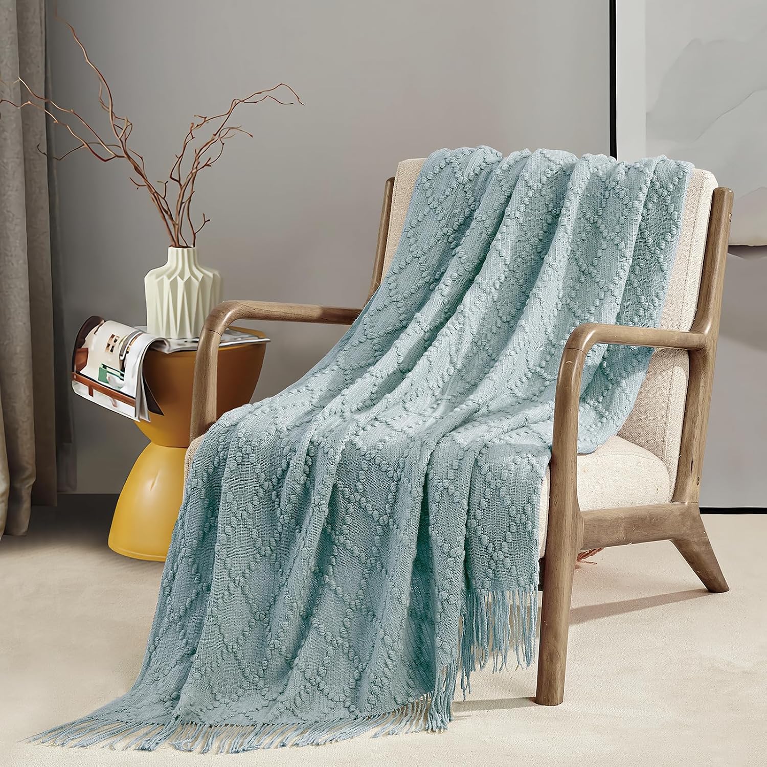 Aqua Jacquard Knit Throw Blanket