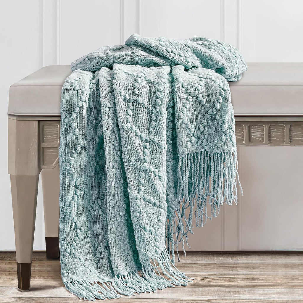 Aqua Jacquard Knit Throw Blanket