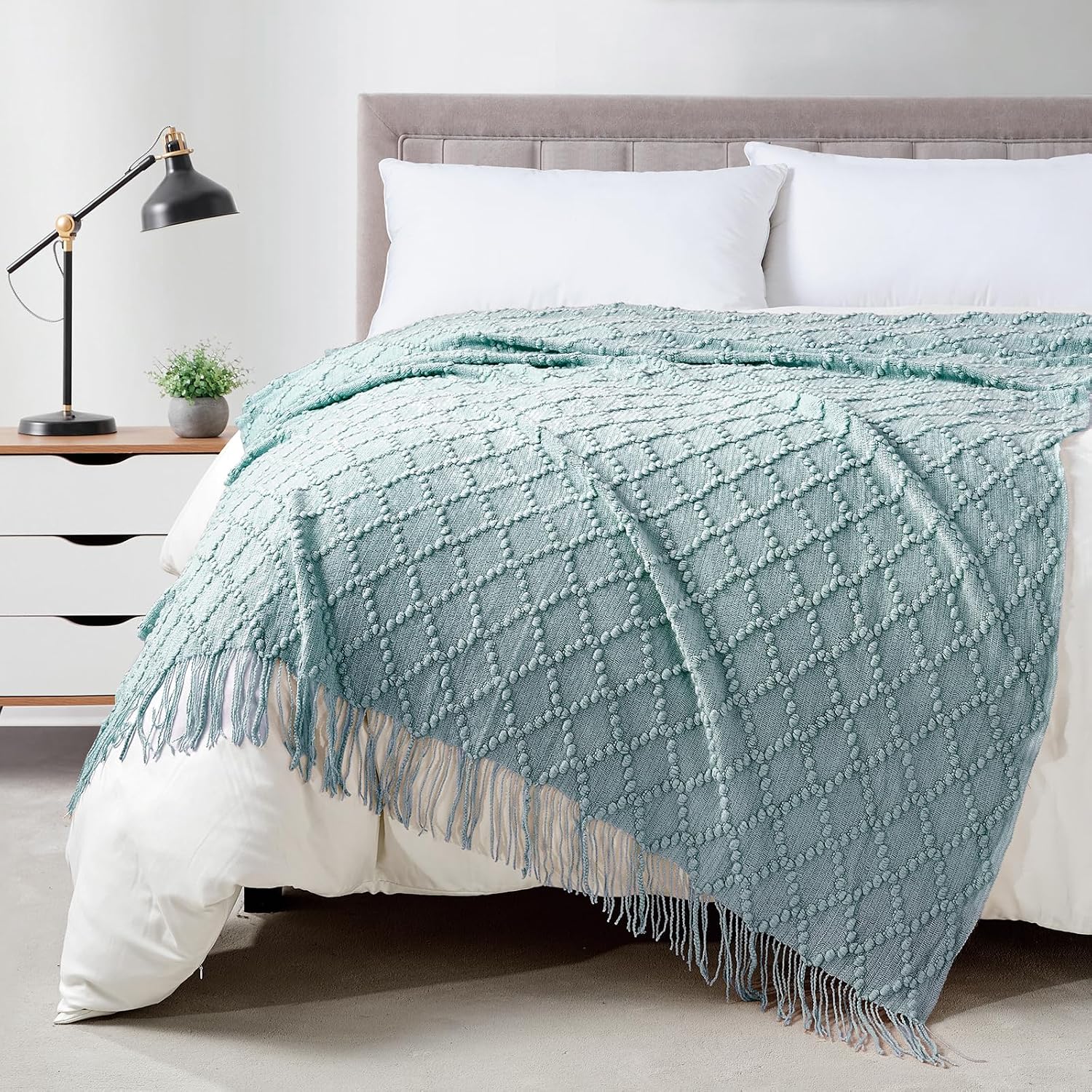 Aqua Jacquard Knit Throw Blanket