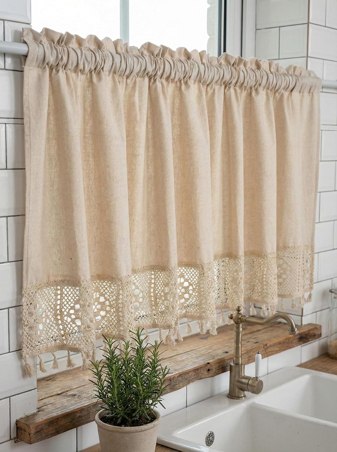 Boho Linen Kitchen Window Valance