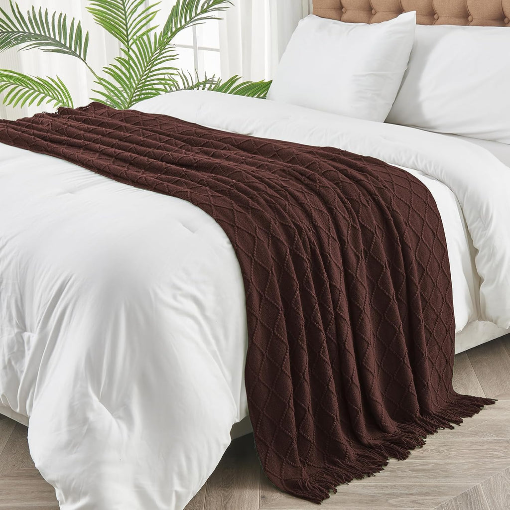 Brown Diamond Knitted Throw Blanket