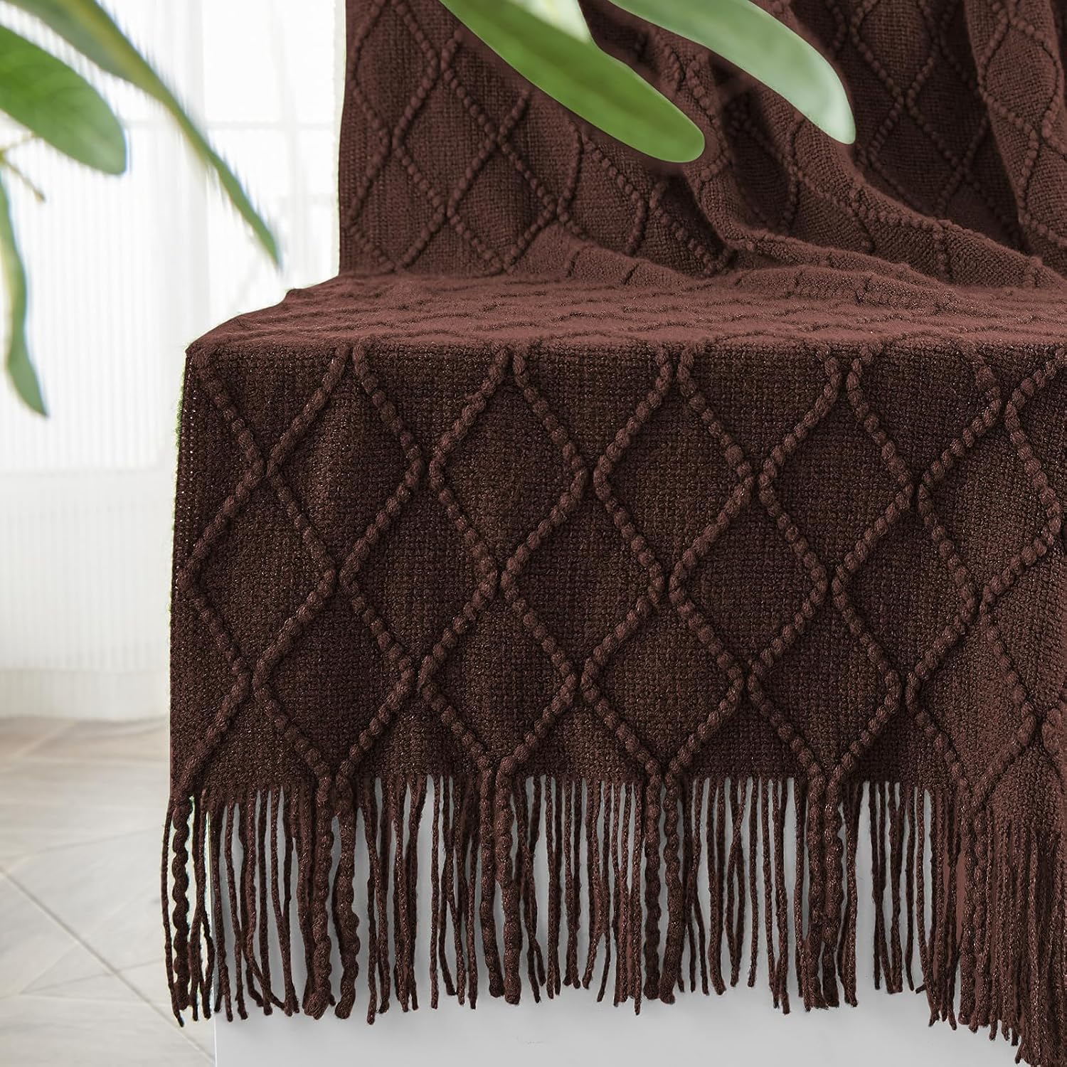 Brown Diamond Knitted Throw Blanket