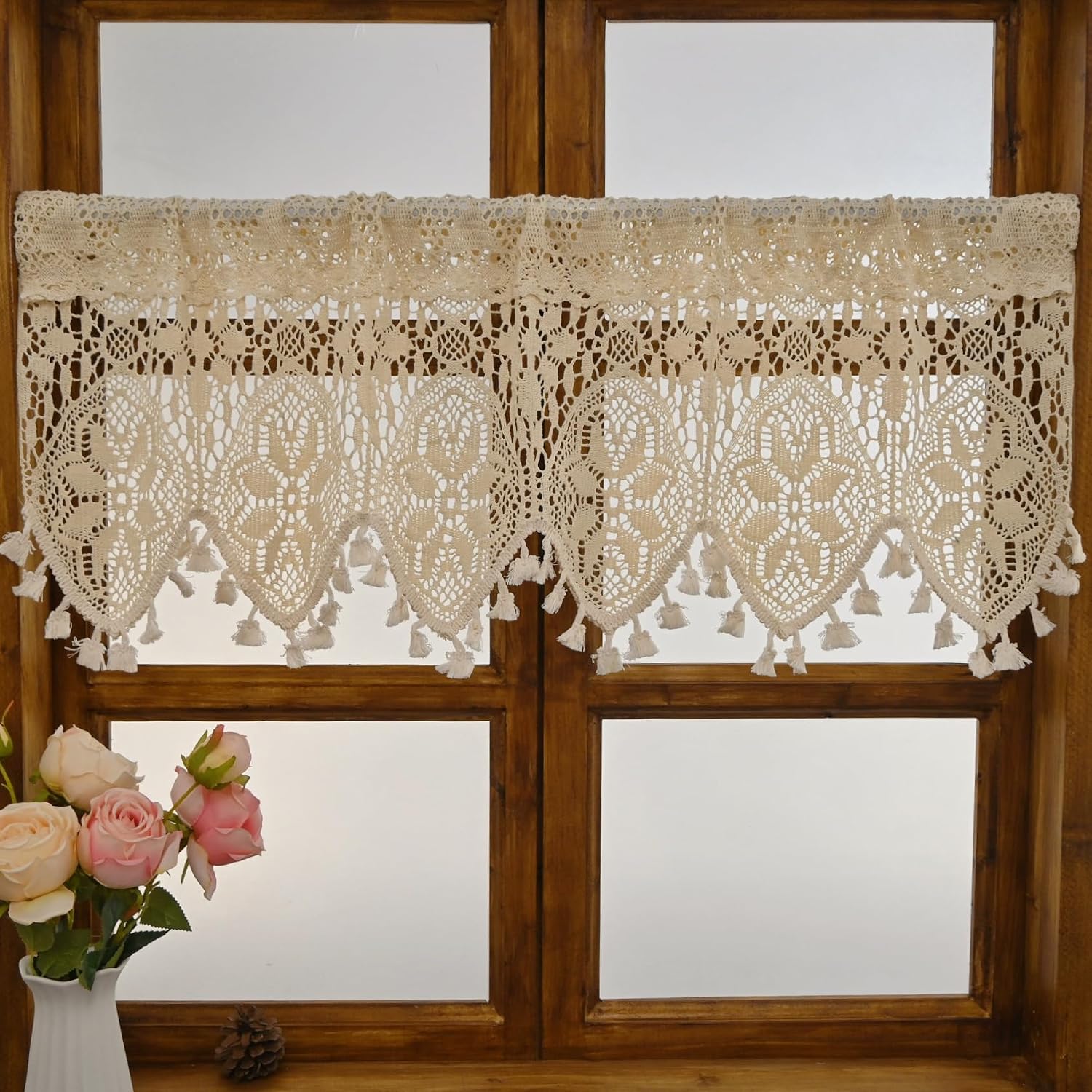 Rustic Macrame Crochet Kitchen Curtain Valance