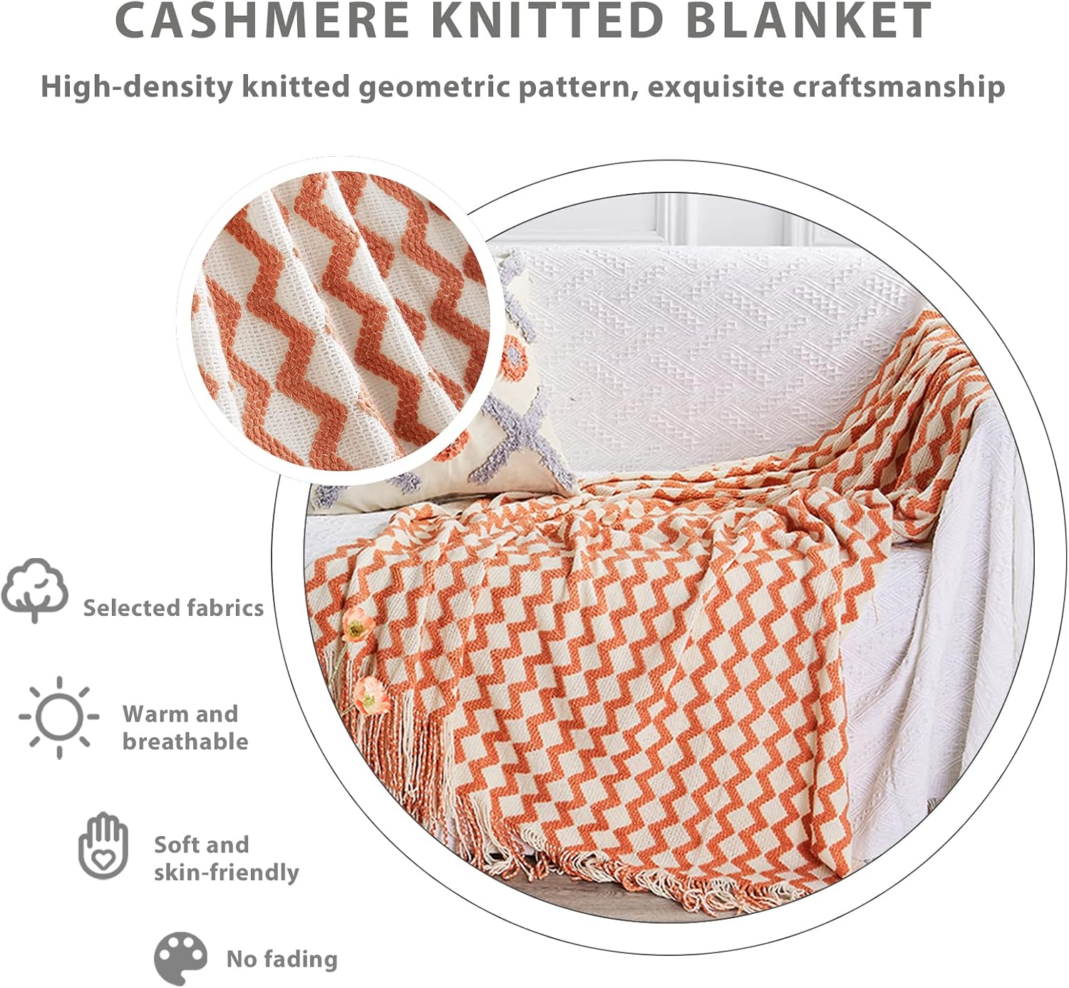 Tone Diamond Knit Tassel Throw Blanket