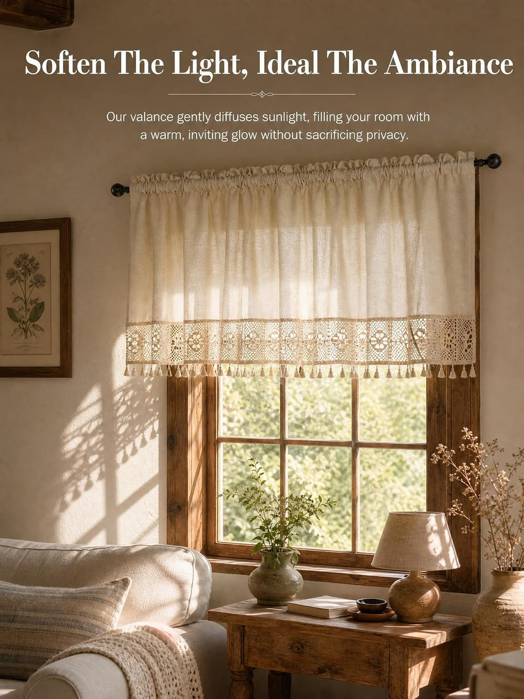 Boho Linen Kitchen Window Valance