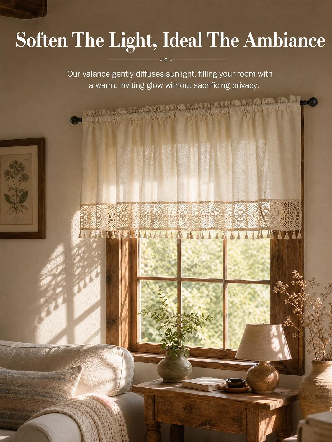 Boho Linen Kitchen Window Valance