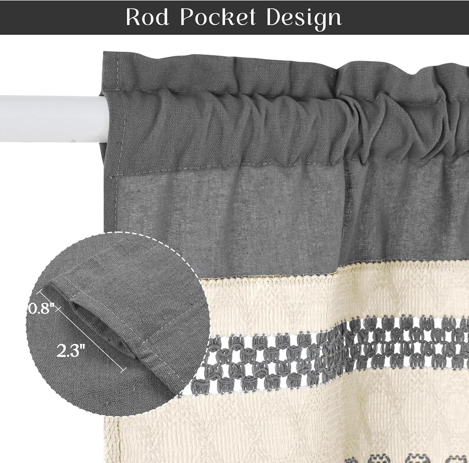 Grey Boho Crochet Window Curtain Valance