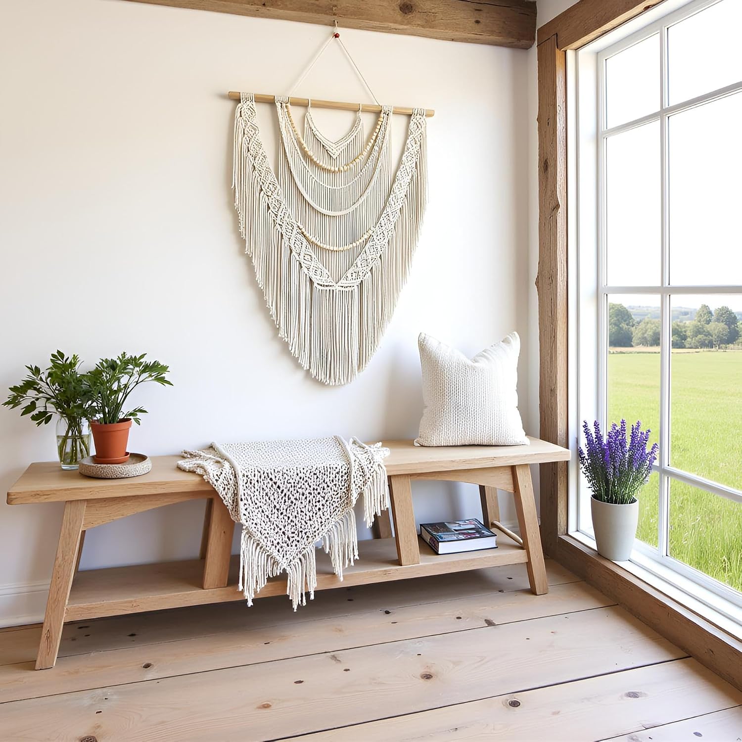 Wood‑Bead Macrame Wall Hanging