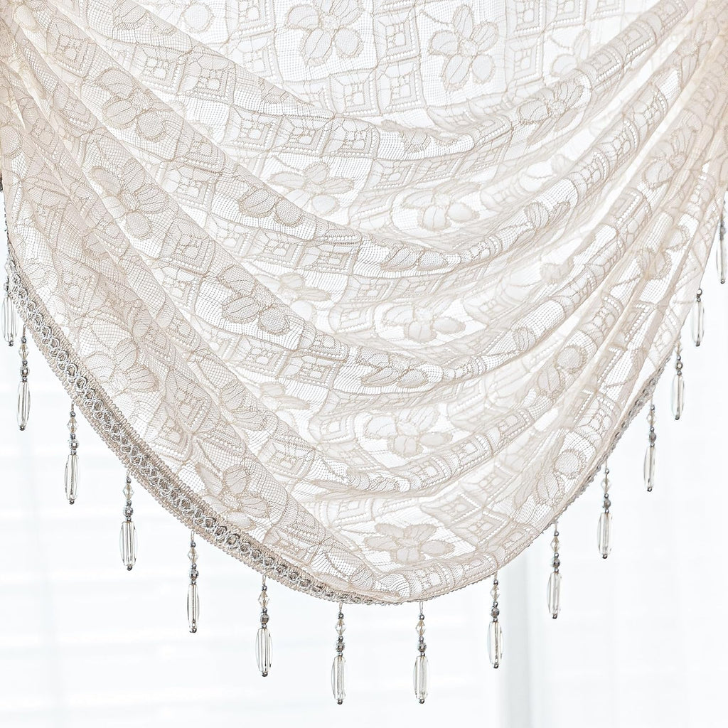Beige White Sheer Waterfall Valance