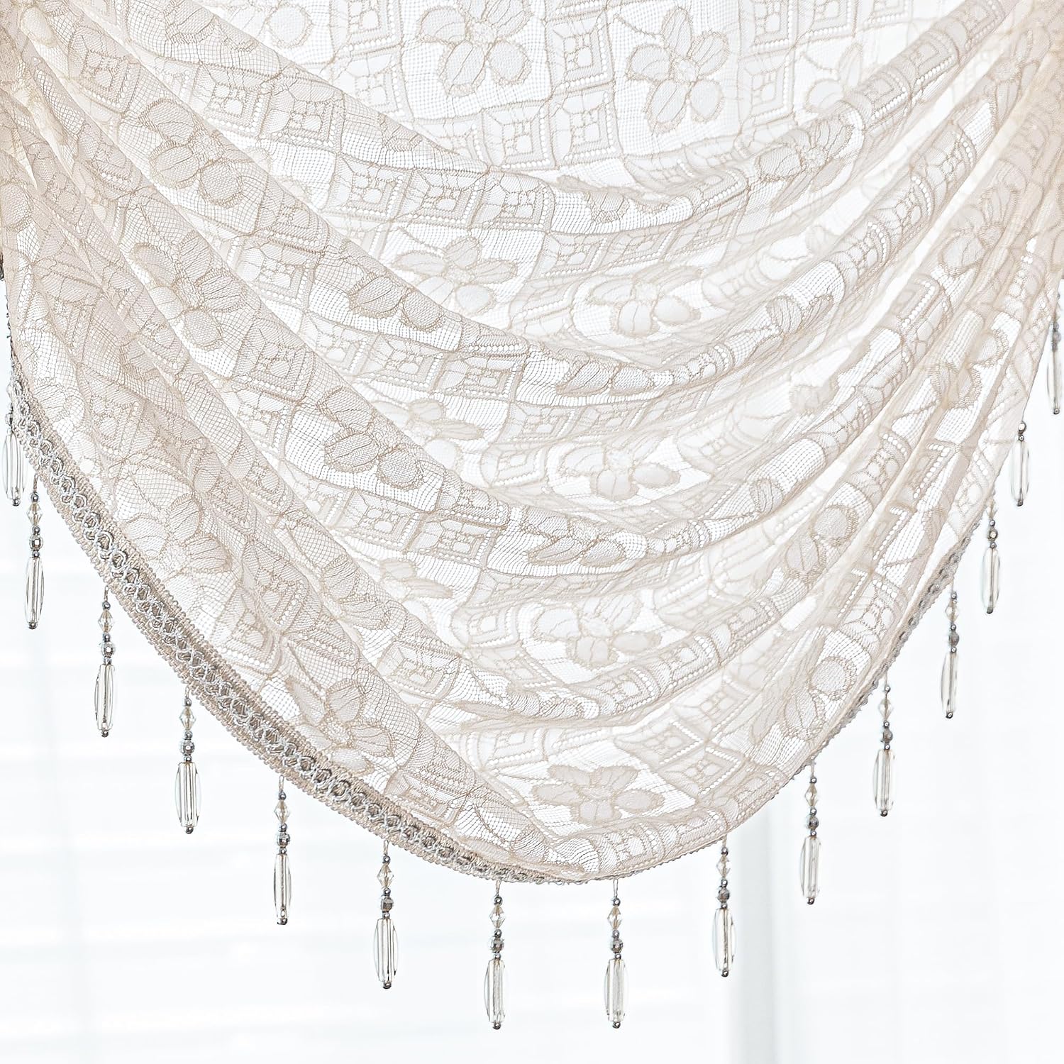 Beige White Sheer Waterfall Valance