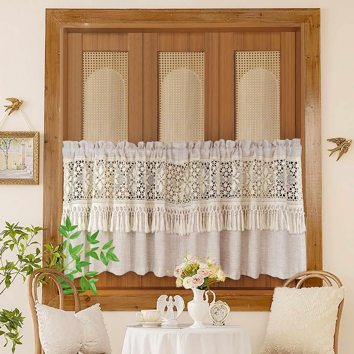 Boho Crochet Lace Linen Sheer Window Valance