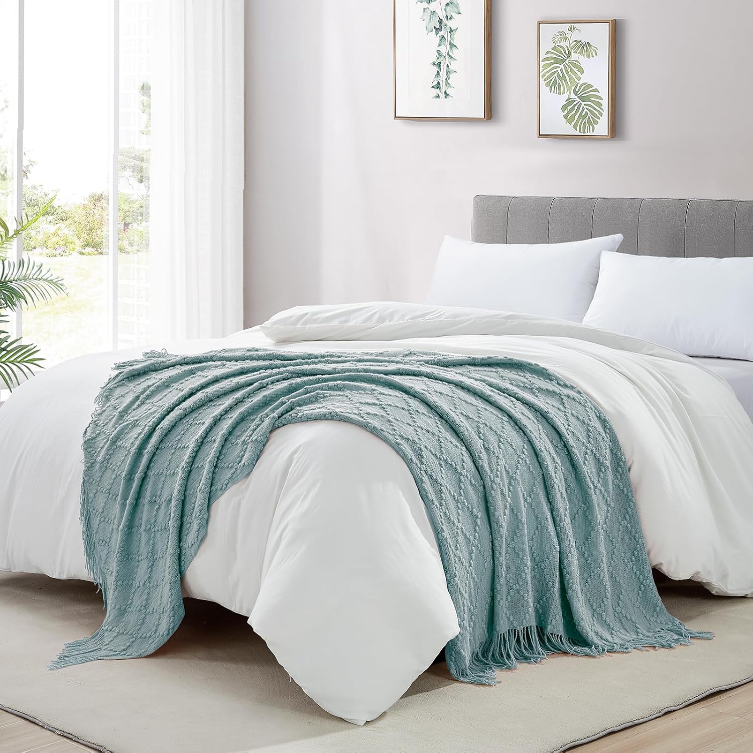 Aqua Jacquard Knit Throw Blanket