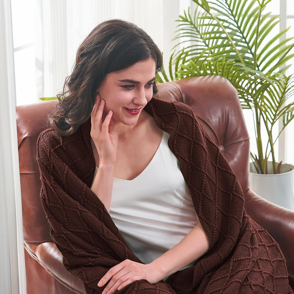 Brown Diamond Knitted Throw Blanket