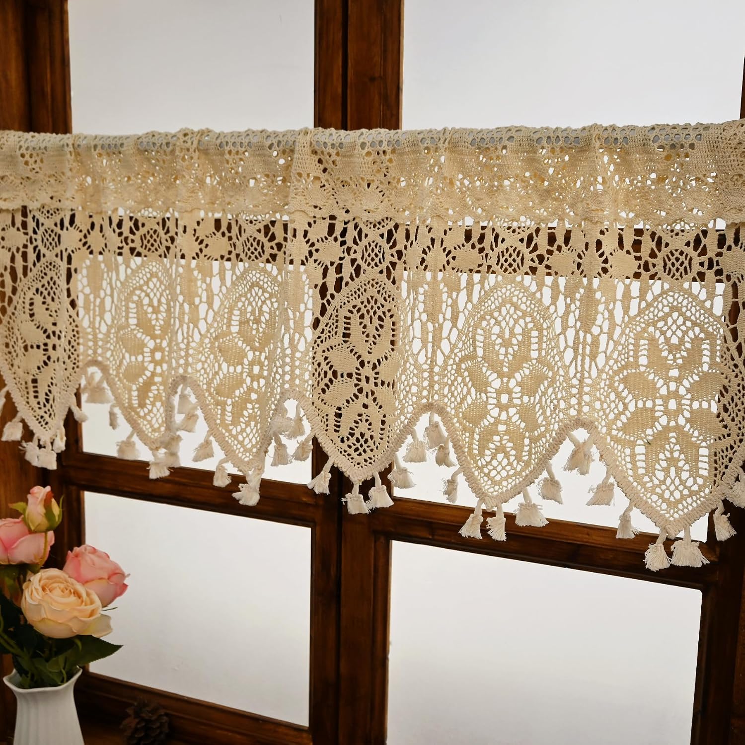 Rustic Macrame Crochet Kitchen Curtain Valance