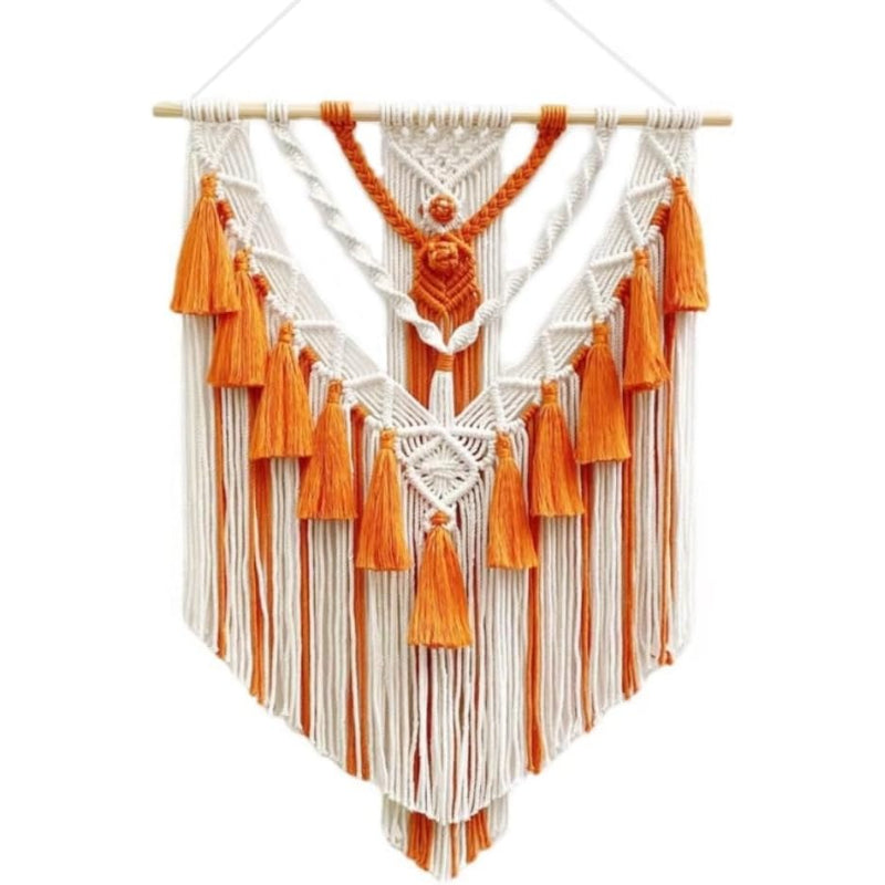 Orange Tassel Boho Macrame Wall Hanging