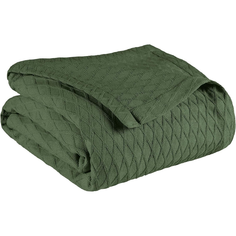 Forest Green Diamond Weave King Cotton Blanket