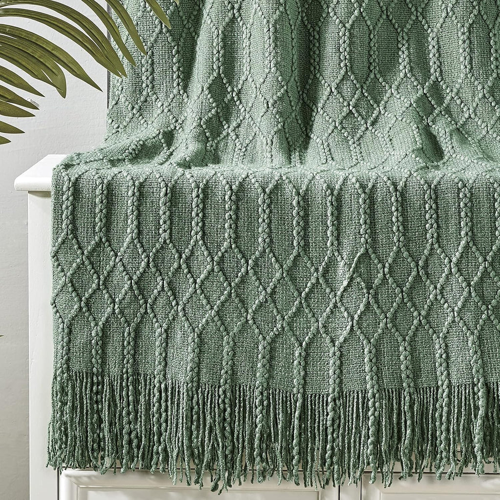Green Acrylic Knitted Throw Blanket