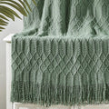 Green Acrylic Knitted Throw Blanket