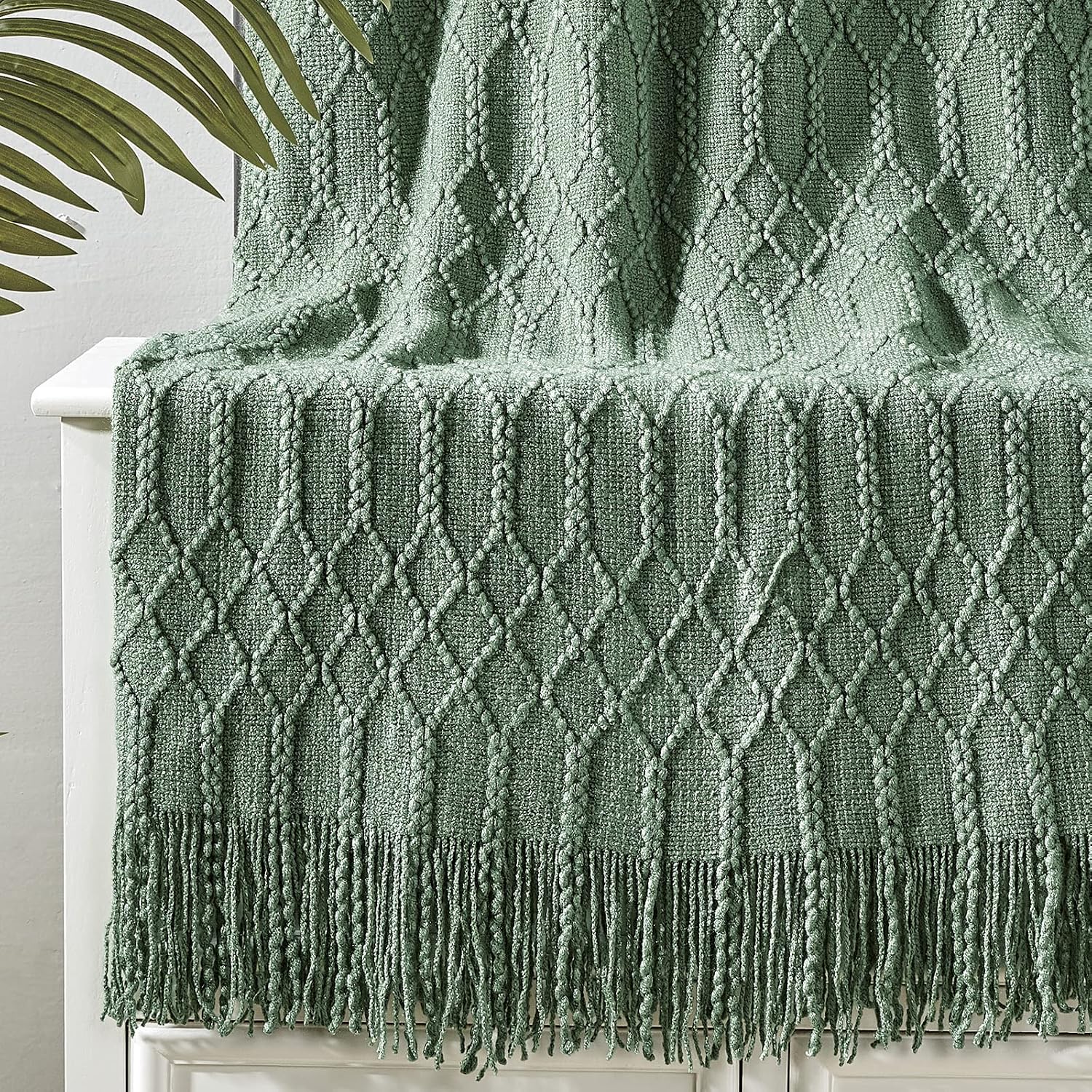 Green Acrylic Knitted Throw Blanket