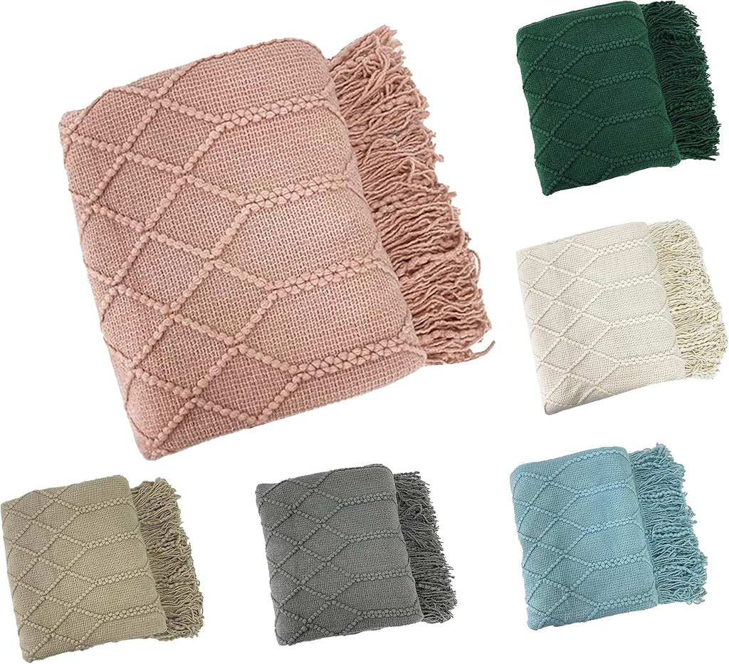 Styles Aqua Diamond Knit Fringe Throw Blanket
