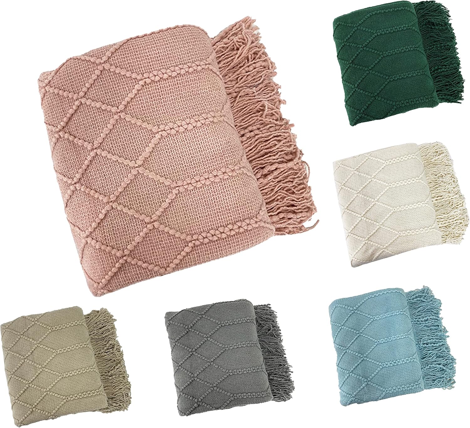 Styles Aqua Diamond Knit Fringe Throw Blanket