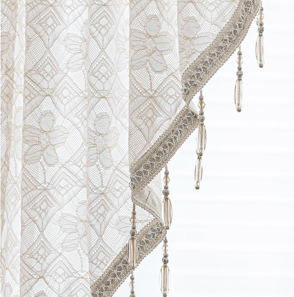 Beige White Sheer Waterfall Valance