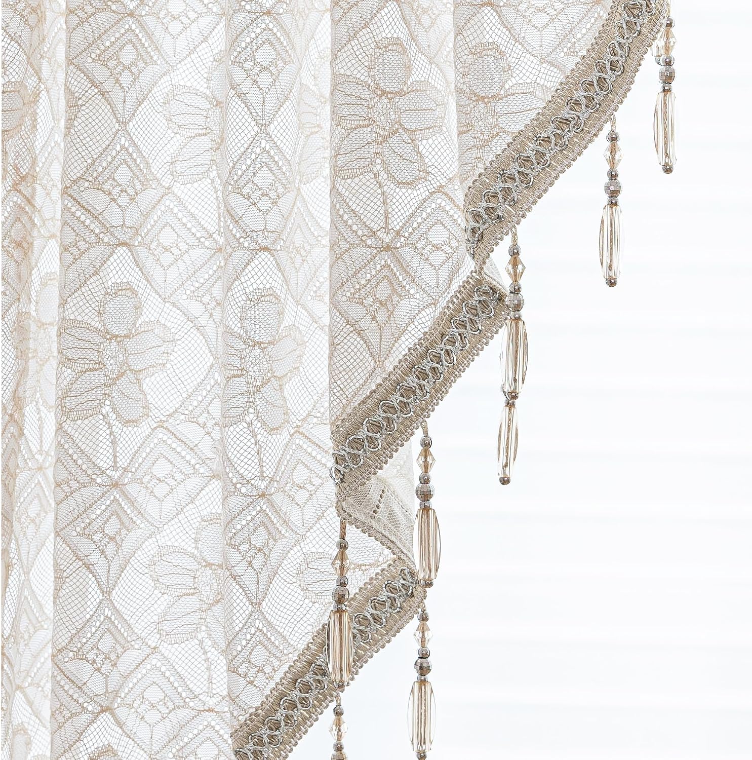 Beige White Sheer Waterfall Valance
