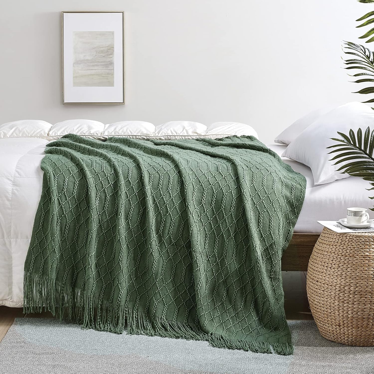 Green Acrylic Knitted Throw Blanket