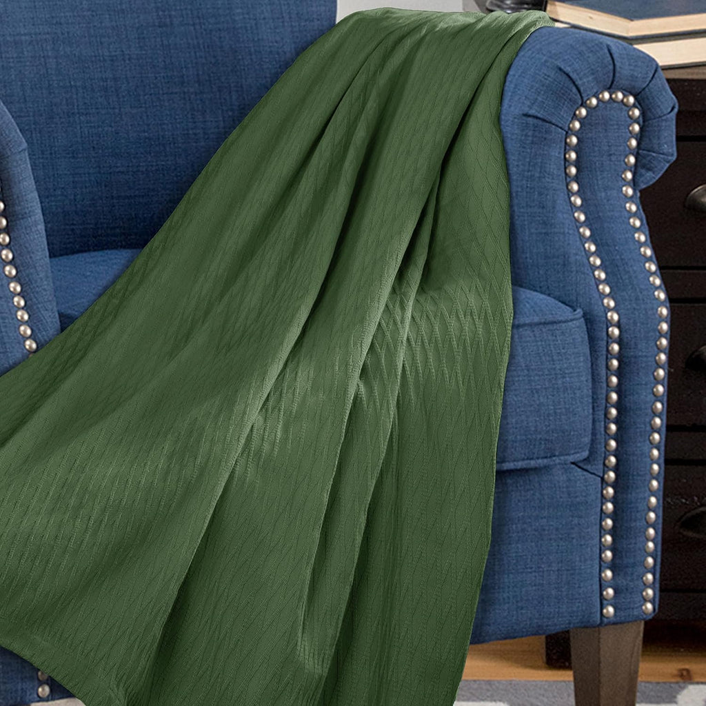 Forest Green Diamond Weave King Cotton Blanket