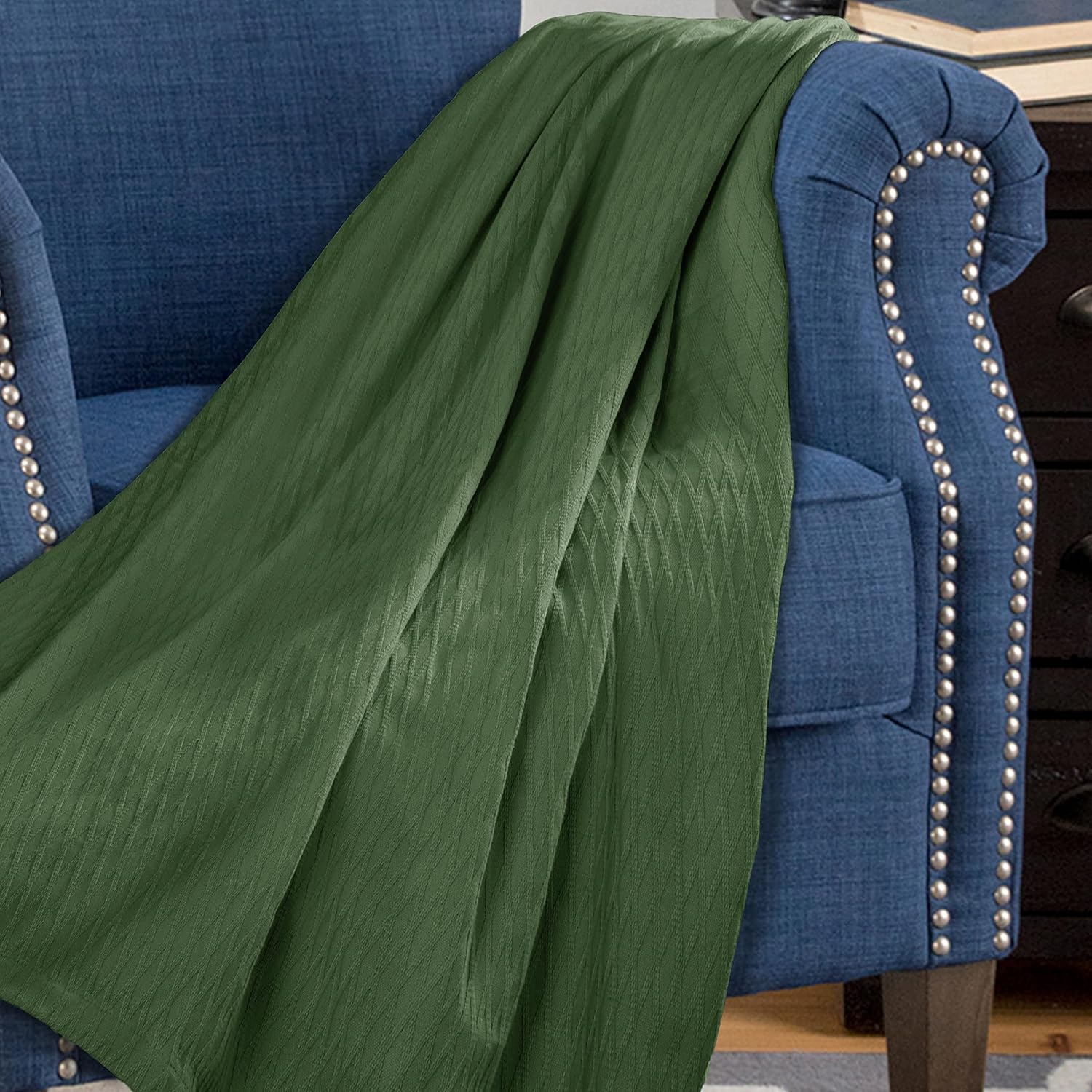 Forest Green Diamond Weave King Cotton Blanket