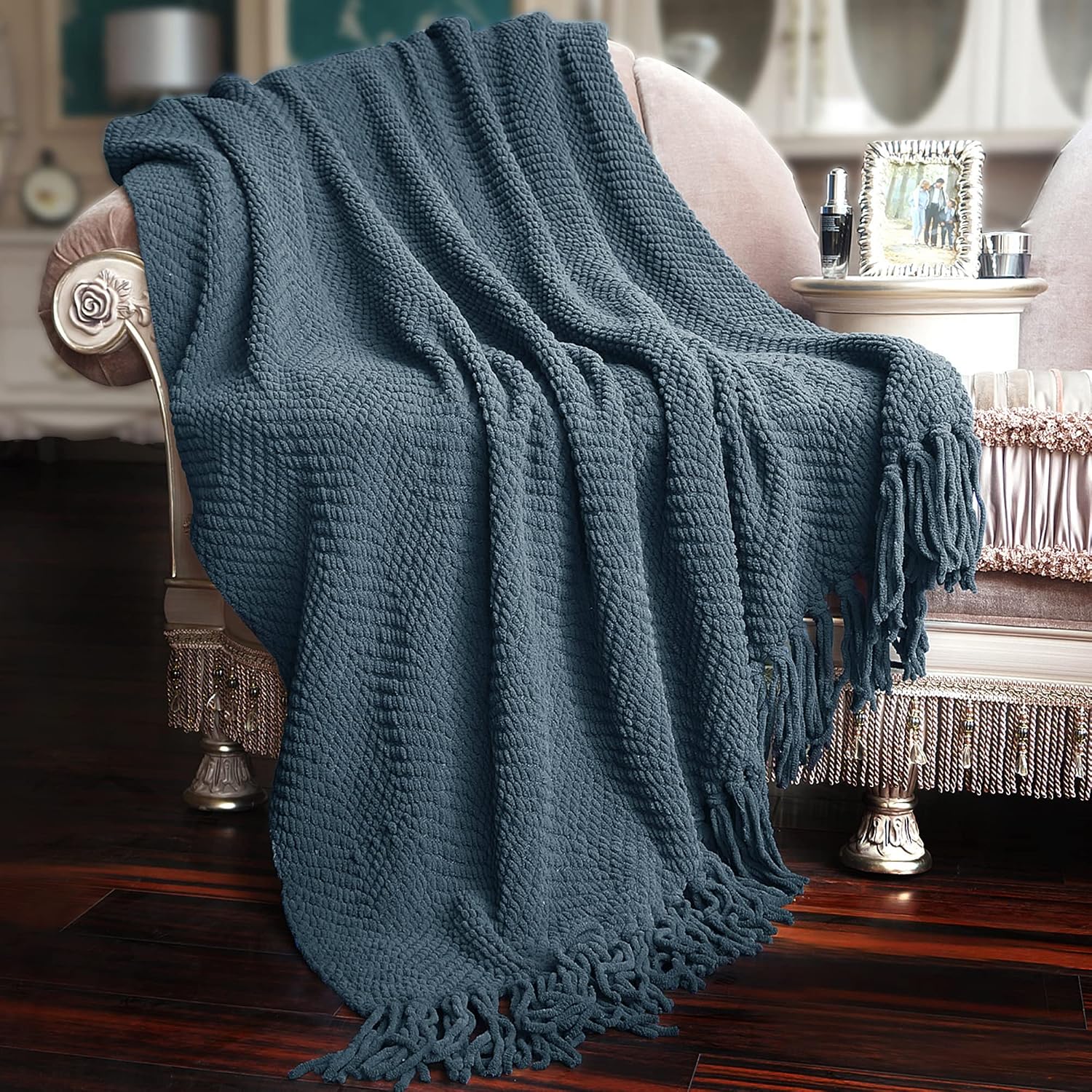 Blue Wing Teal Tweed Knit Throw Blanket