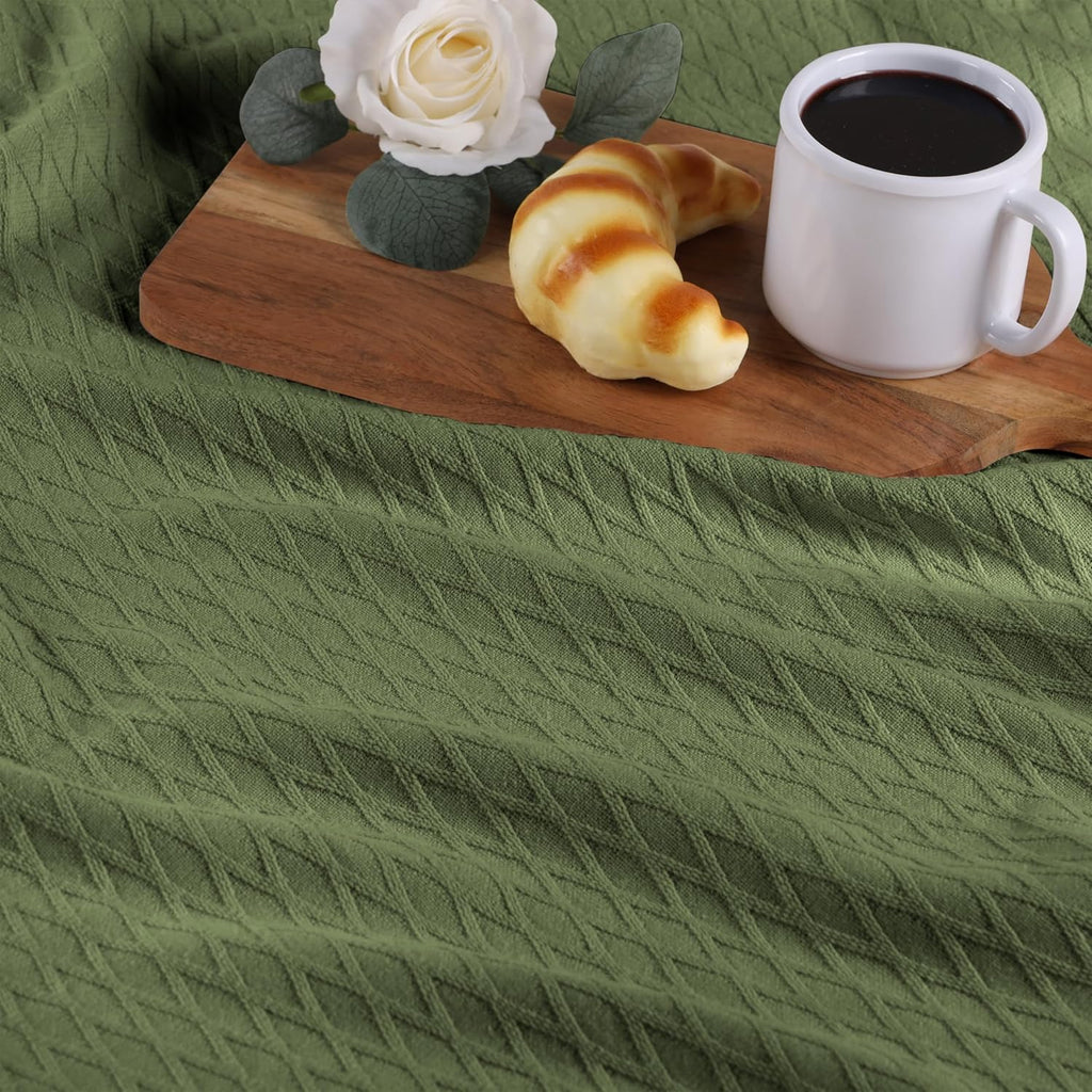 Forest Green Diamond Weave King Cotton Blanket