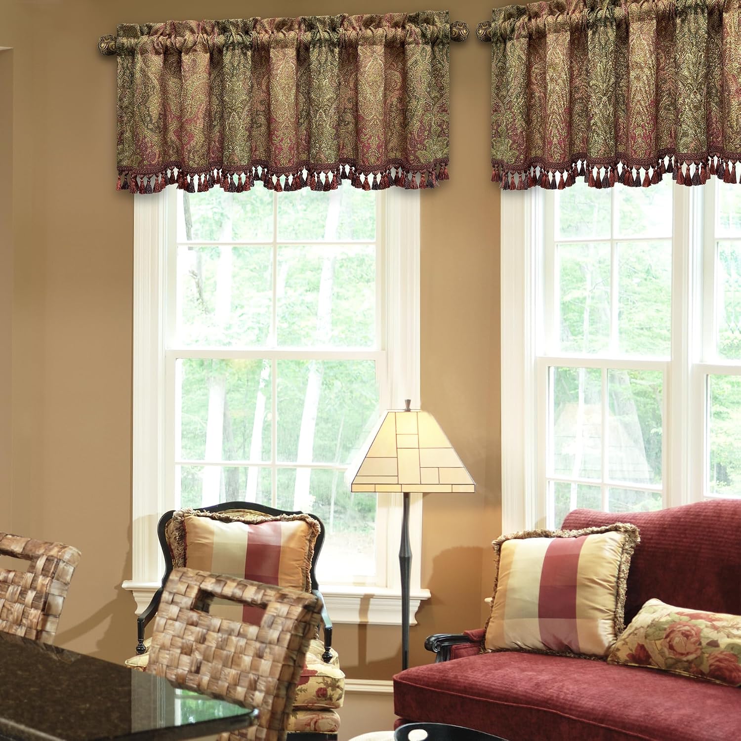 Gradient Red Jacquard Window Valance
