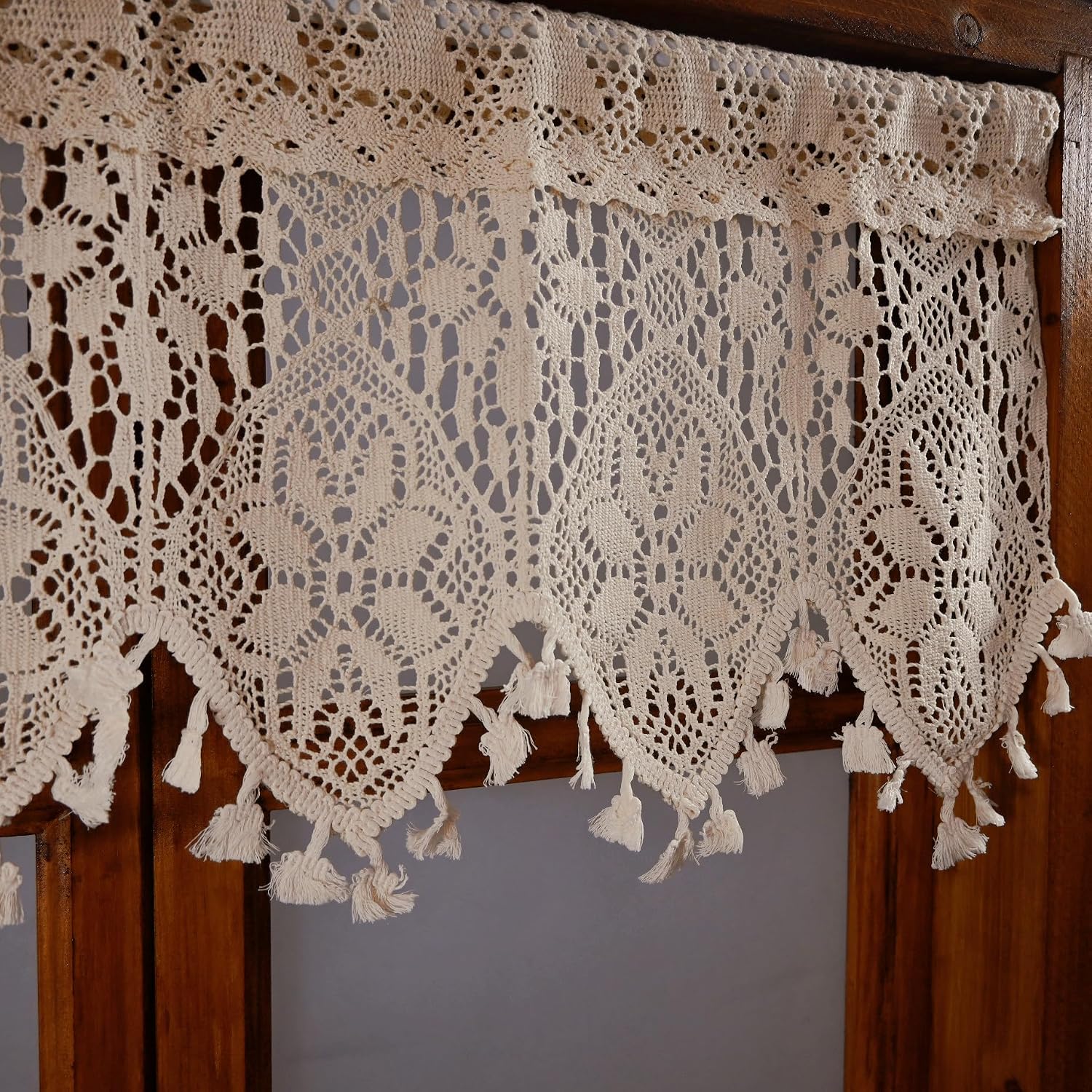 Rustic Macrame Crochet Kitchen Curtain Valance