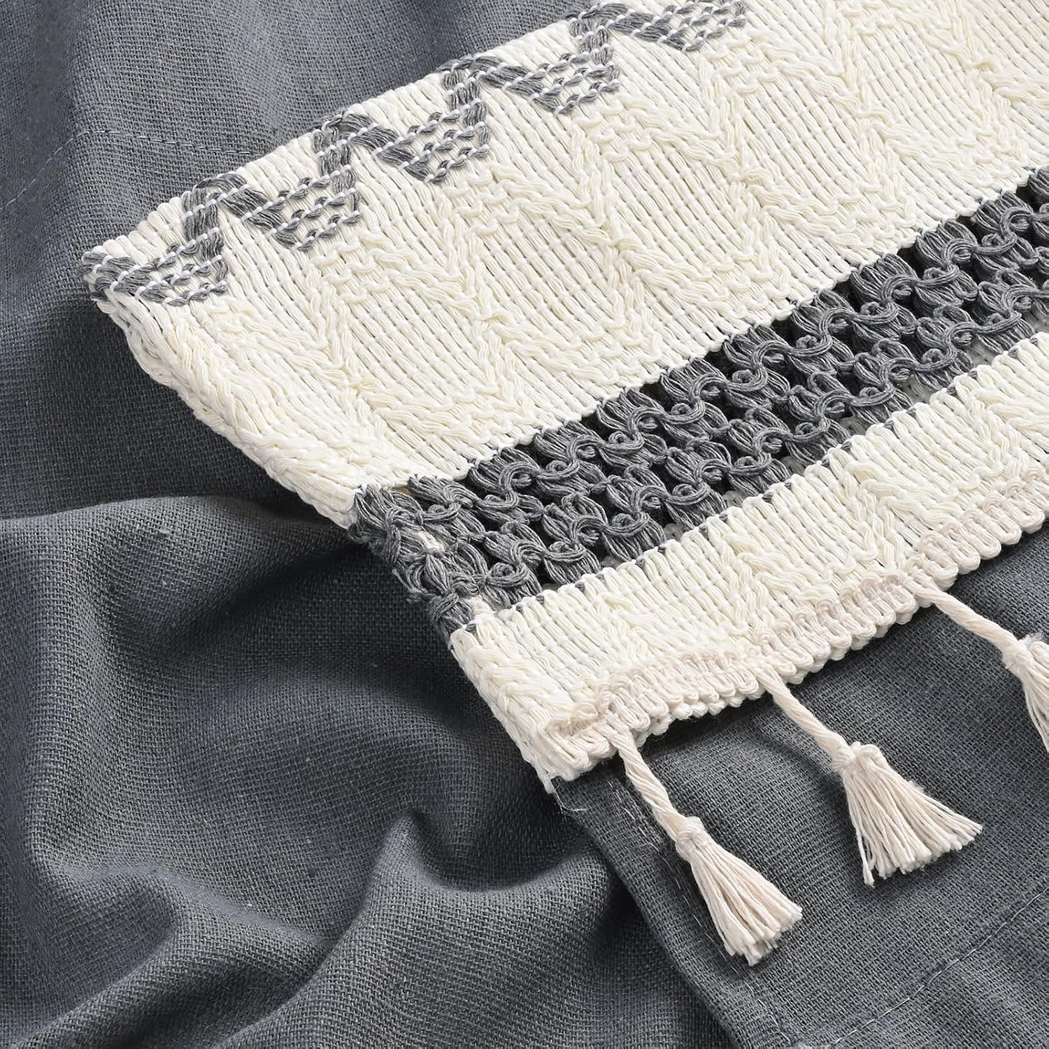 Grey Boho Crochet Window Curtain Valance