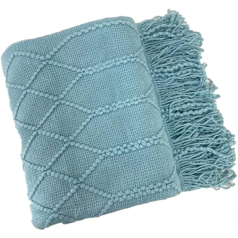 Styles Aqua Diamond Knit Fringe Throw Blanket