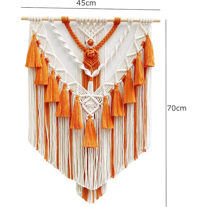 Orange Tassel Boho Macrame Wall Hanging